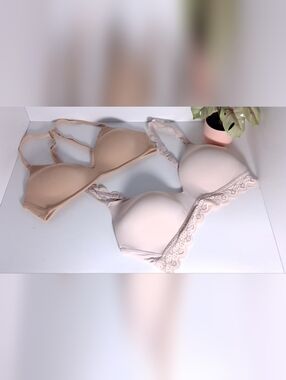aerie Light Nude & Pale Pink Lace-Trim Bundle 2 Bras Size 36C
